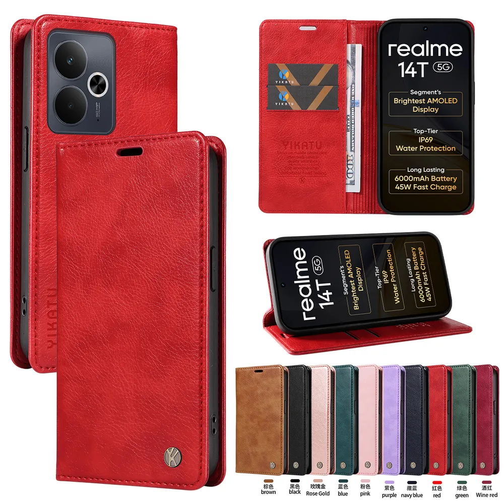 YIKATU YK-006 For Realme 14T Leather Wallet Case Magnetic Closing Flip Phone Cover
