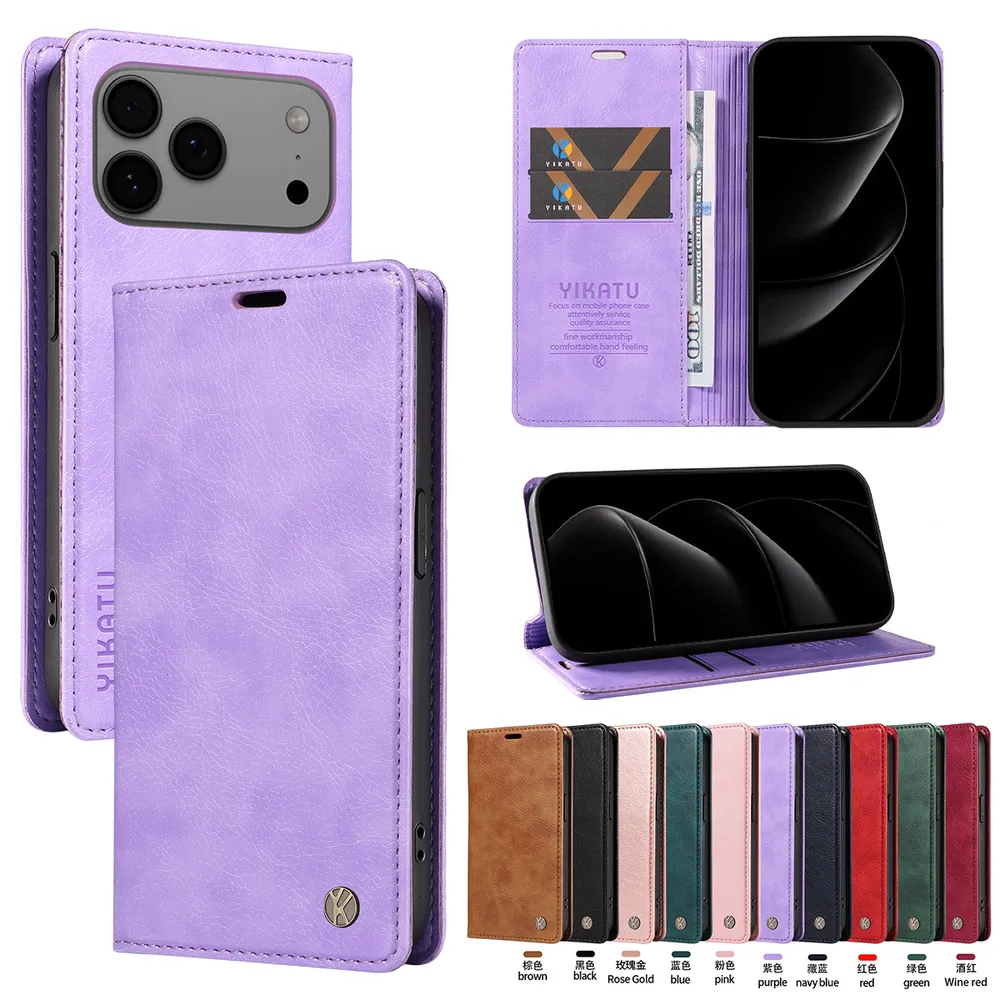 YIKATU YK-006 For iPhone 17 Pro Max Leather Wallet Case Magnetic Closing Flip Phone Cover