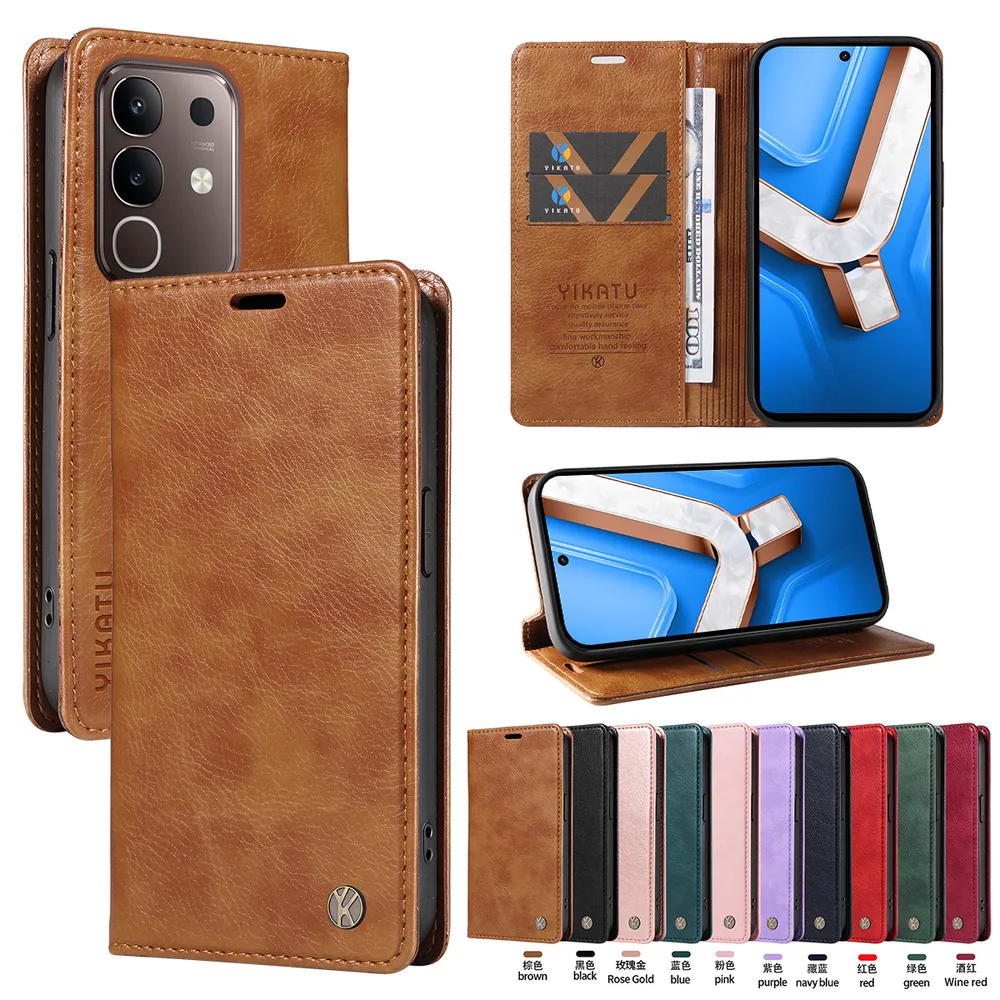 YIKATU YK-006 For VIVO T4X Leather Wallet Case Magnetic Closing Flip Phone Cover