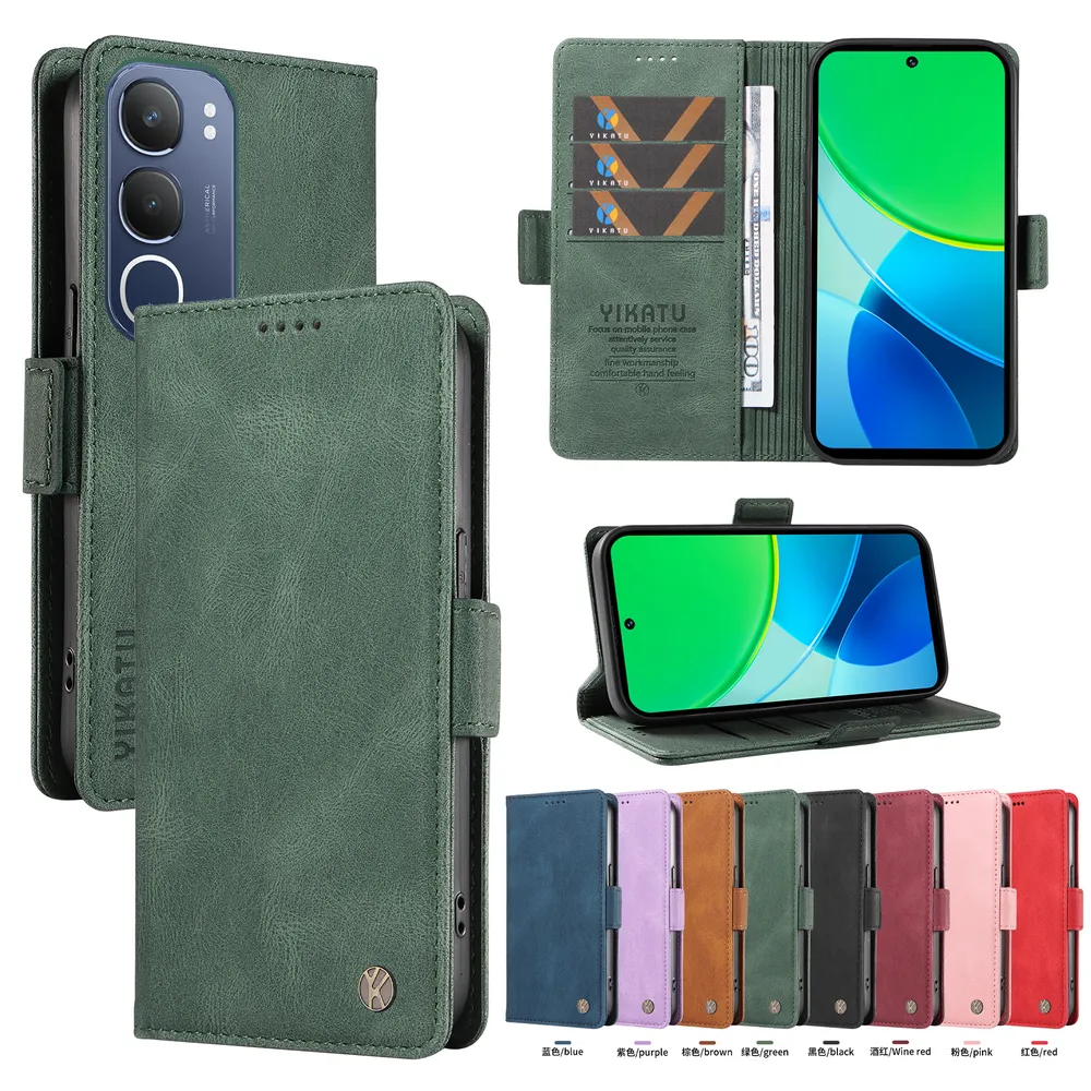 YIKATU YK-005 For VIVO Y19S 4G PU Leather Wallet Case Skin-touch Stand Magnetic Closure Phone Cover