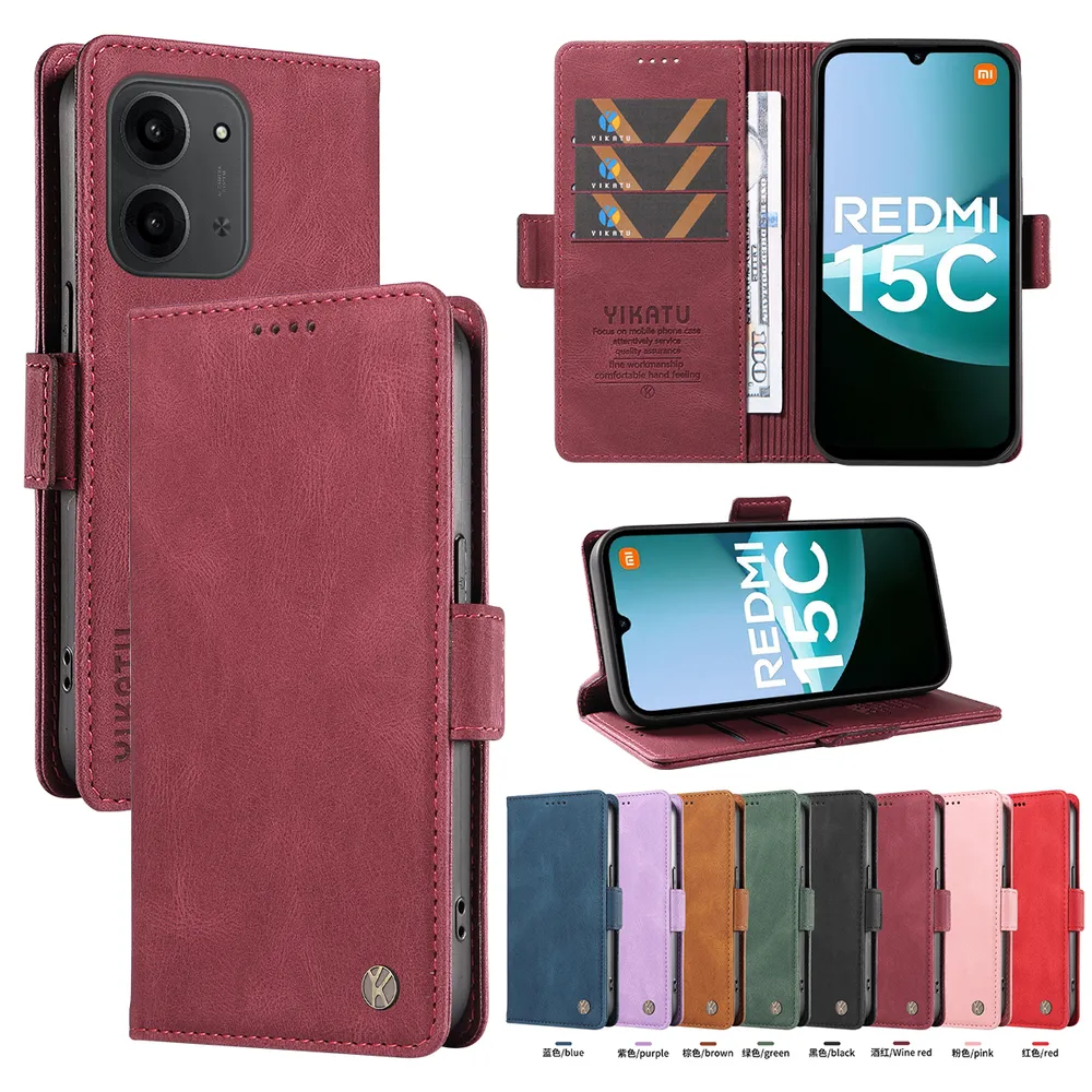 YIKATU YK-005 For Xiaomi Redmi 15C 171mm PU Leather Wallet Case Skin-touch Stand Magnetic Closure Phone Cover