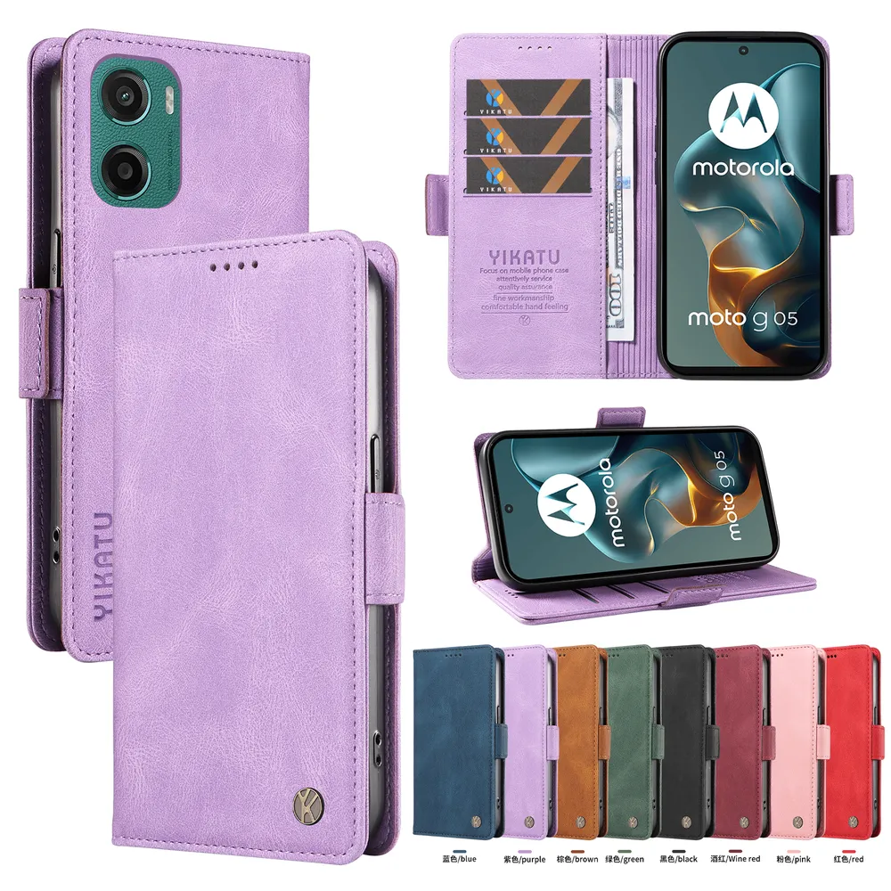 YIKATU YK-005 For Motorola Moto G05 PU Leather Wallet Case Skin-touch Stand Magnetic Closure Phone Cover