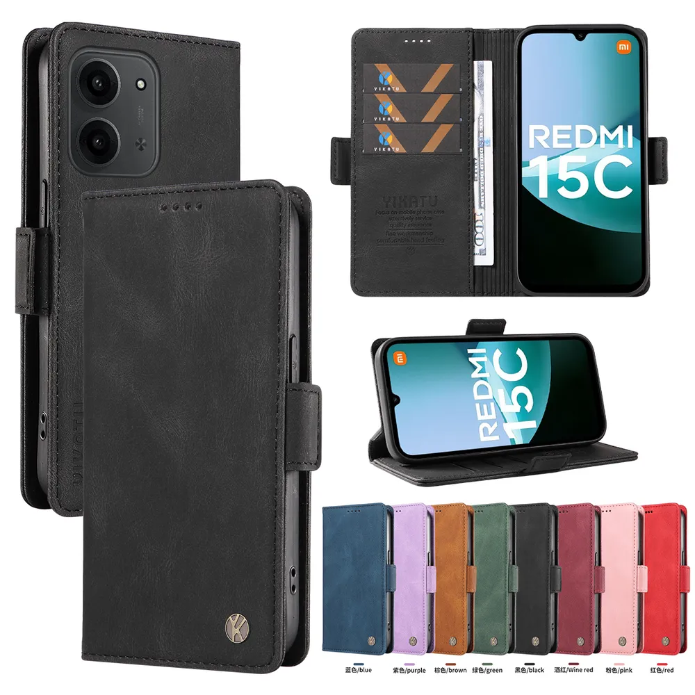 YIKATU YK-005 For Xiaomi Redmi 15C 173mm PU Leather Wallet Case Skin-touch Stand Magnetic Closure Phone Cover