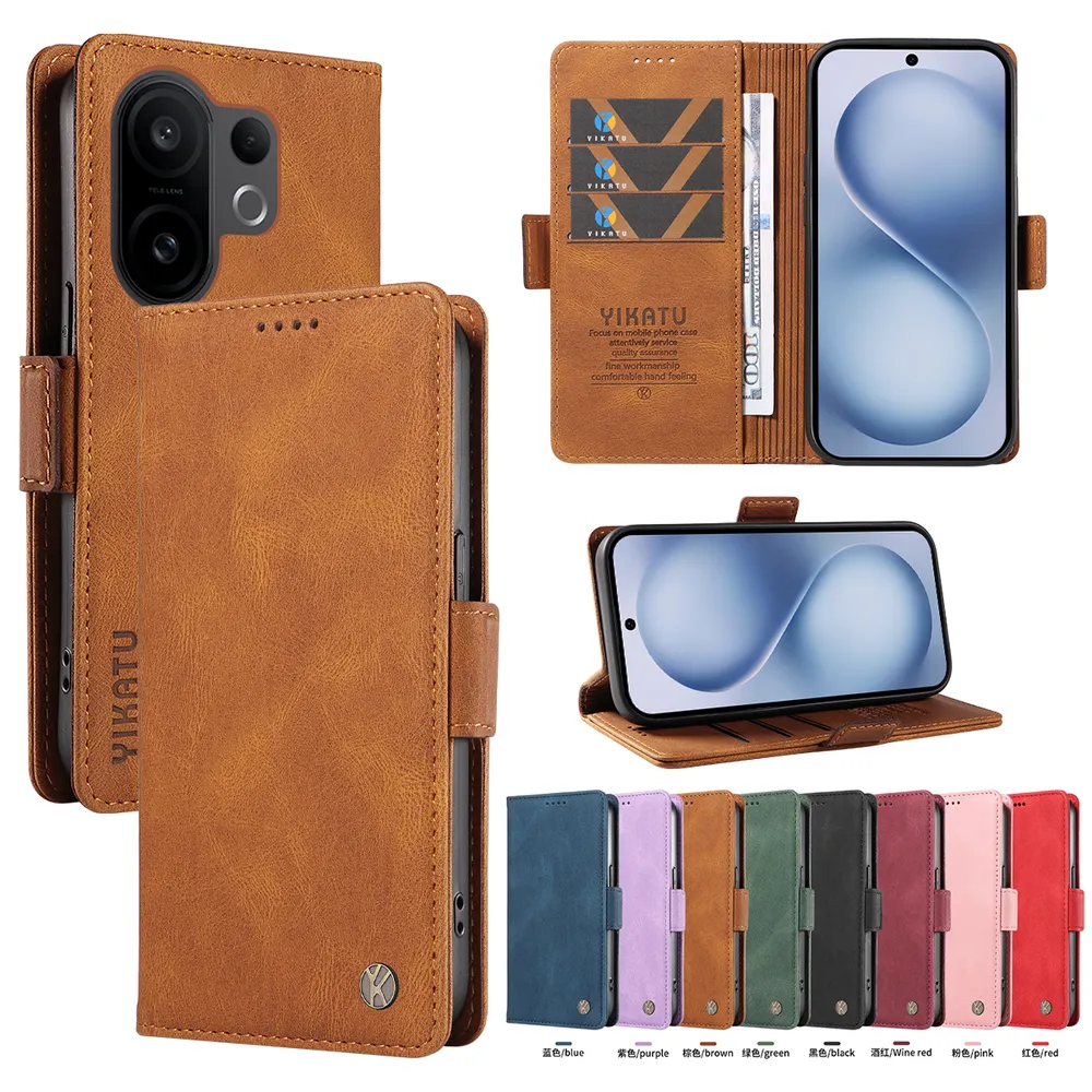 YIKATU YK-005 For VIVO X200 Pro PU Leather Wallet Case Skin-touch Stand Magnetic Closure Phone Cover