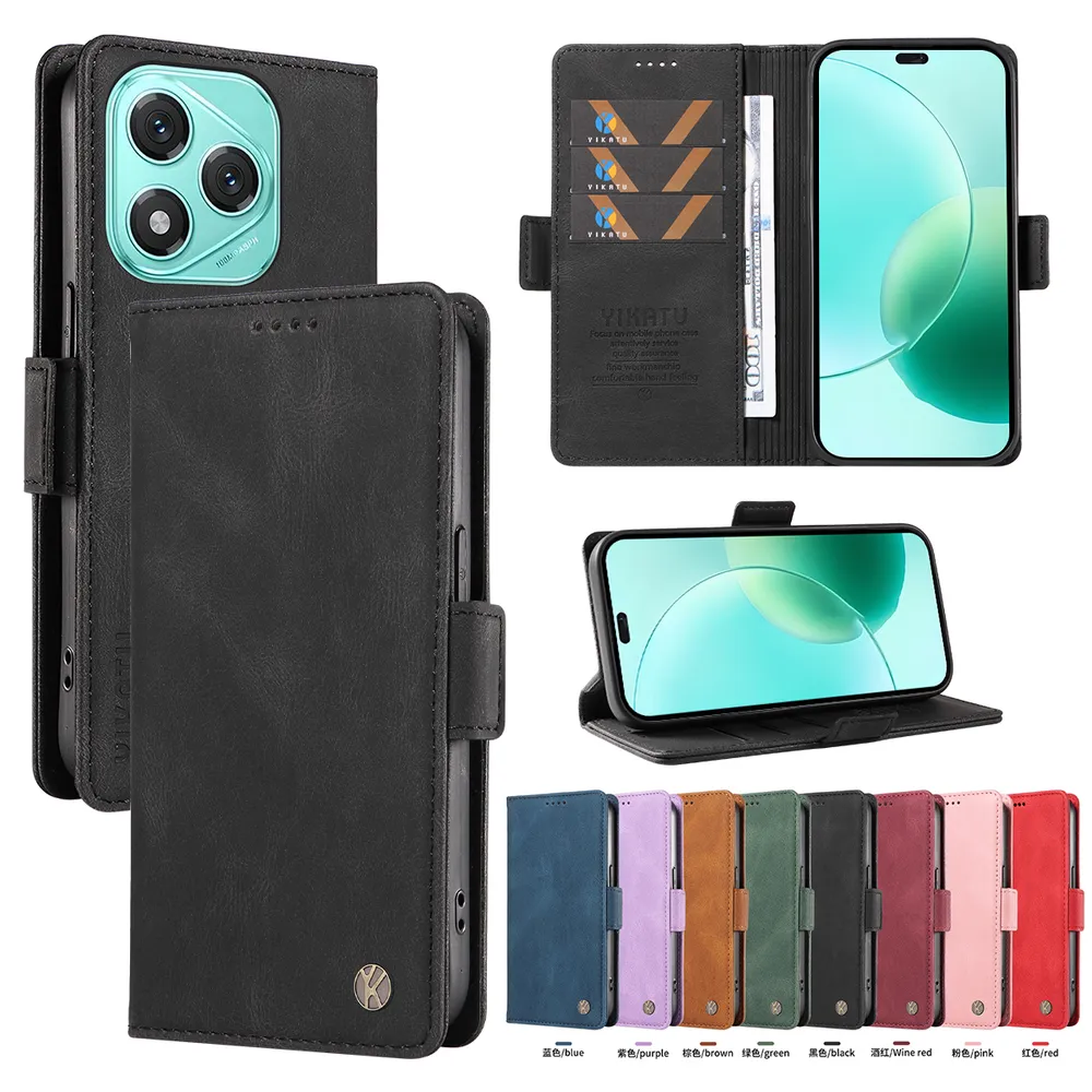 YIKATU YK-005 For Honor 400 Lite PU Leather Wallet Case Skin-touch Stand Magnetic Closure Phone Cover