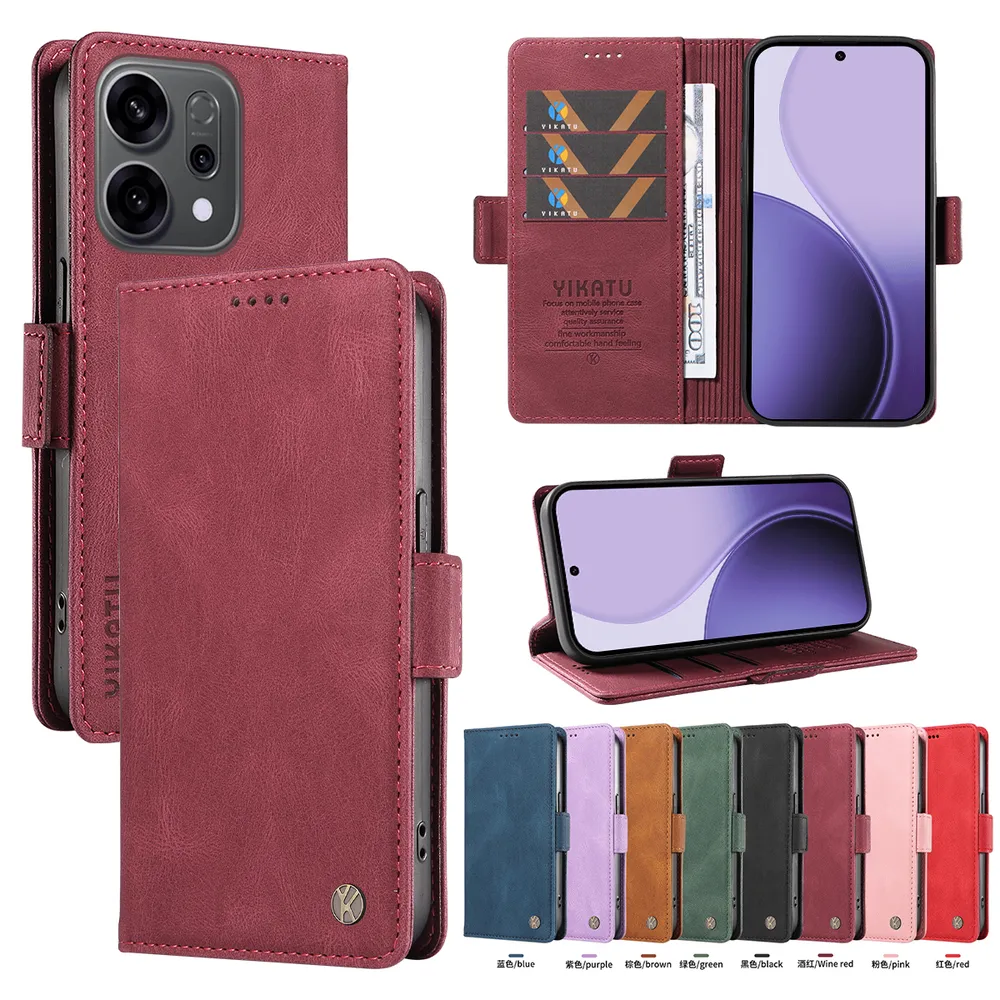 YIKATU YK-005 For OPPO Reno 14 5G PU Leather Wallet Case Skin-touch Stand Magnetic Closure Phone Cover