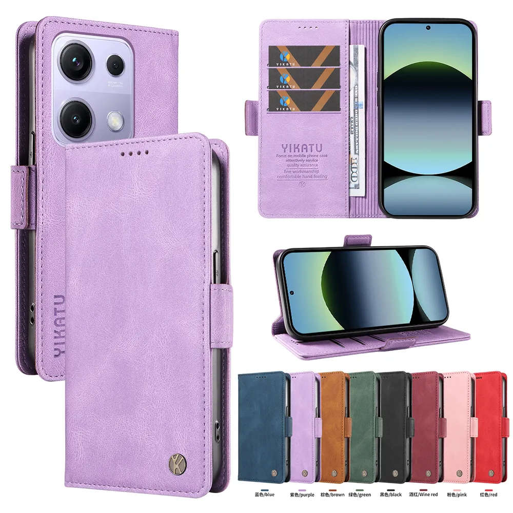 YIKATU YK-005 For Xiaomi Redmi Note 13 Pro 4G PU Leather Wallet Case Skin-touch Stand Magnetic Closure Phone Cover