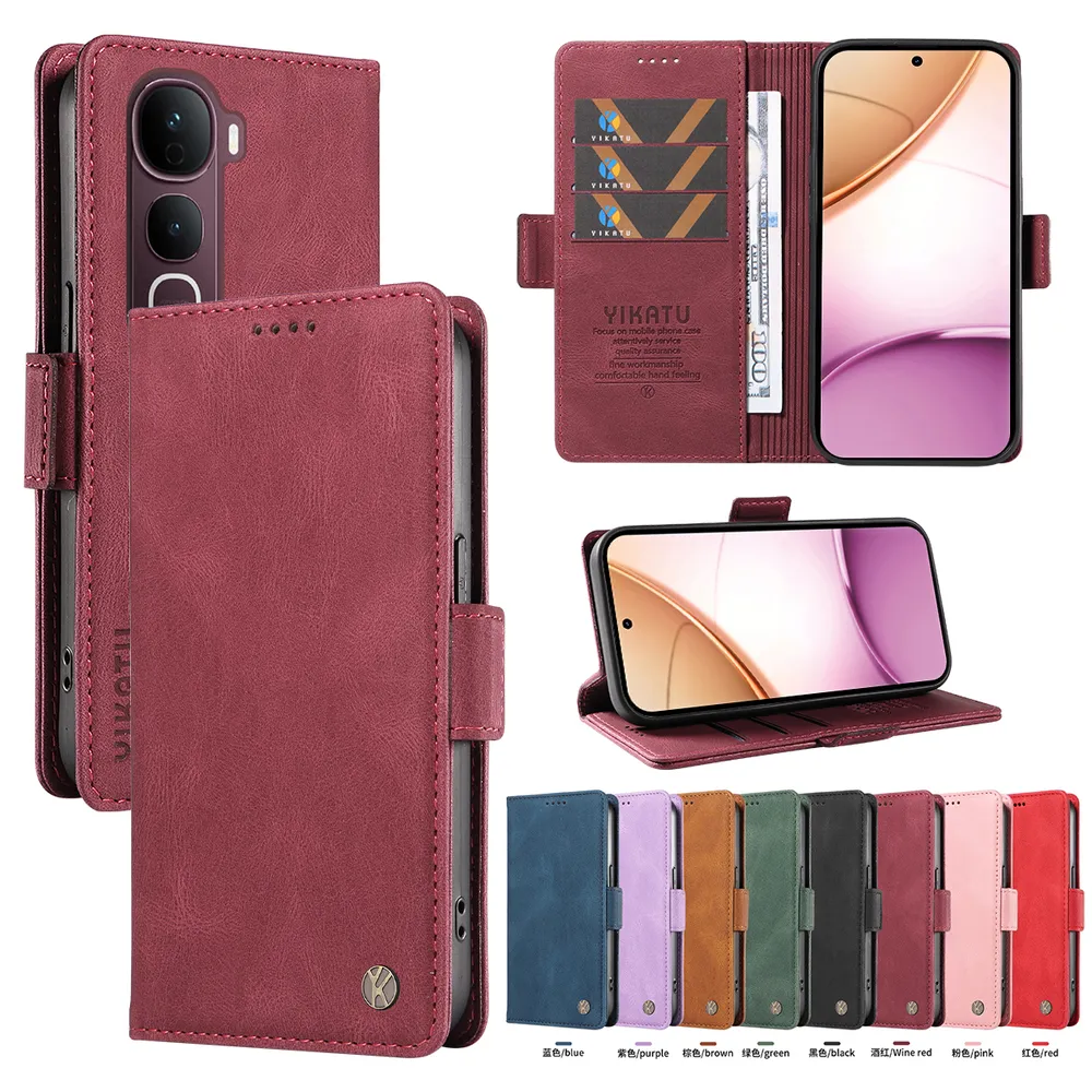 YIKATU YK-005 For Vivo Y400 Pro 5GPU Leather Wallet Case Skin-touch Stand Magnetic Closure Phone Cover