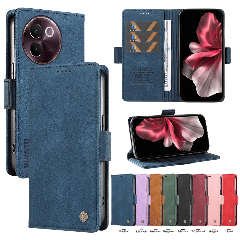 YIKATU YK-005 For VIVO V30E 5G PU Leather Wallet Case Skin-touch Stand Magnetic Closure Phone Cover
