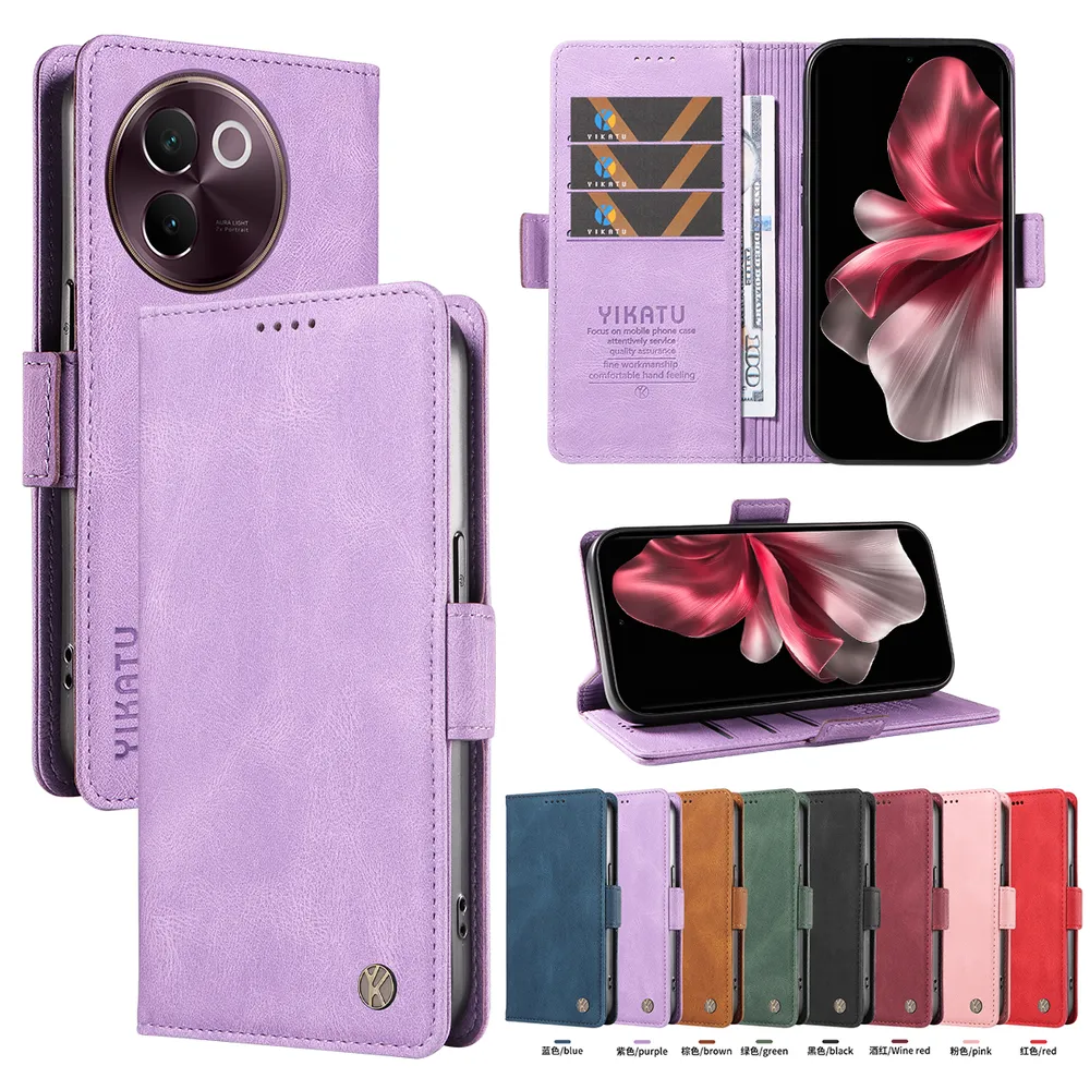 YIKATU YK-005 For VIVO V40 Lite 5G PU Leather Wallet Case Skin-touch Stand Magnetic Closure Phone Cover