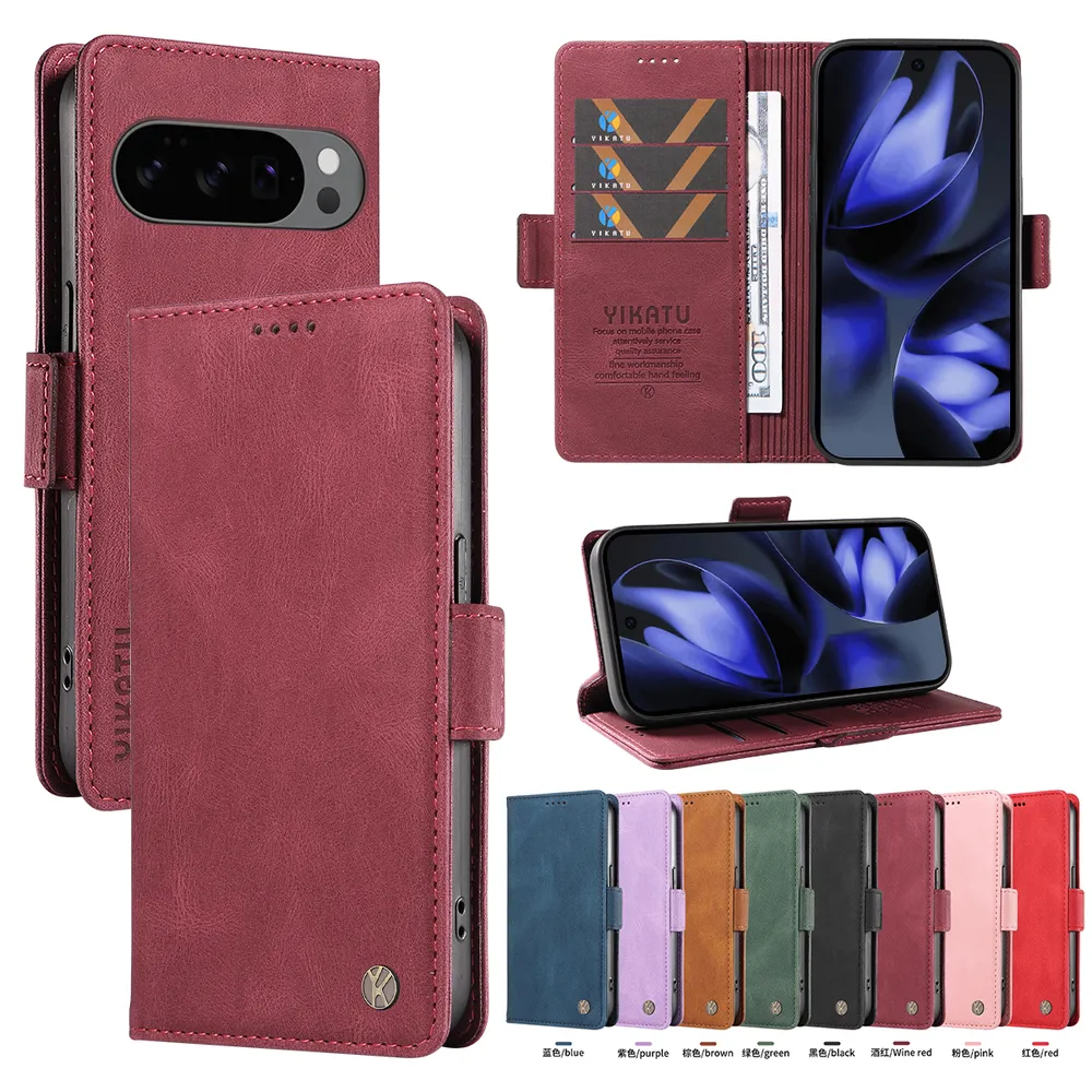YIKATU YK-005 For Google Pixel 9 5G/Pixel 9 Pro 5G PU Leather Wallet Case Skin-touch Stand Magnetic Closure Phone Cover