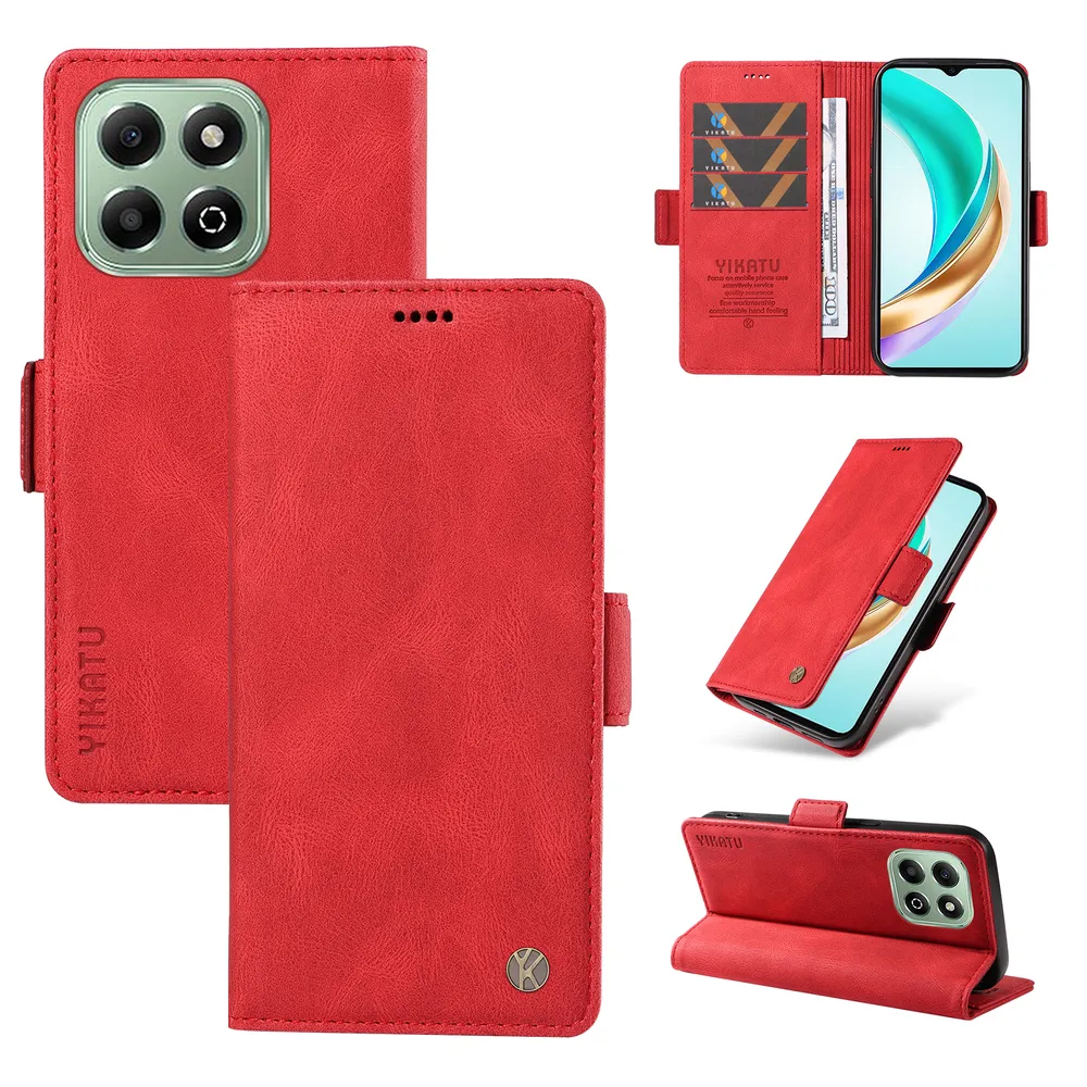 YIKATU YK-005 For Honor X6b PU Leather Wallet Case Skin-touch Stand Magnetic Closure Phone Cover