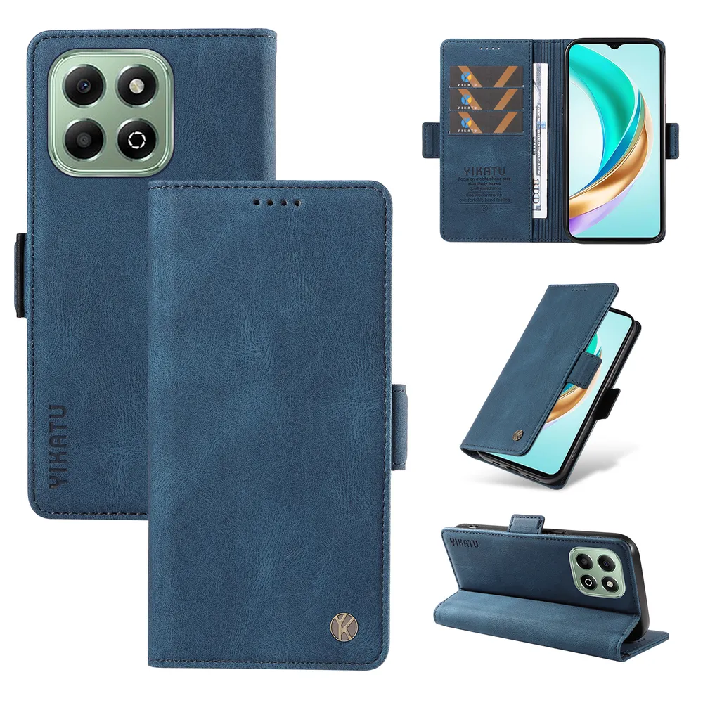 YIKATU YK-005 For Honor X6a PU Leather Wallet Case Skin-touch Stand Magnetic Closure Phone Cover