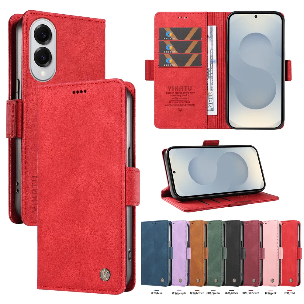 YIKATU YK-005 For Samsung Galaxy S25 Edge PU Leather Wallet Case Skin-touch Stand Magnetic Closure Phone Cover