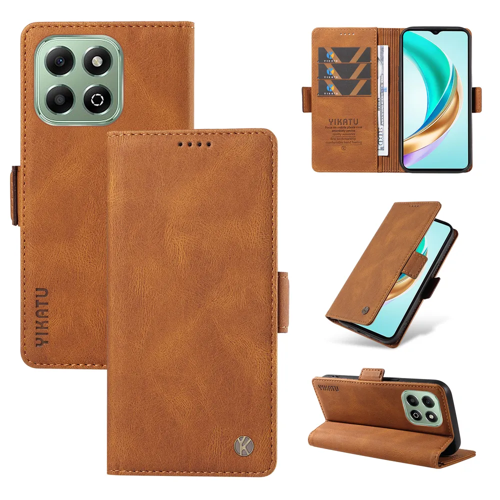 YIKATU YK-005 For Honor X5b Plus PU Leather Wallet Case Skin-touch Stand Magnetic Closure Phone Cover