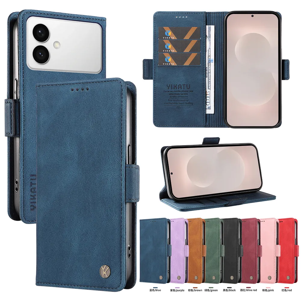 YIKATU YK-005 For Samsung Galaxy S26 Edge PU Leather Wallet Case Skin-touch Stand Magnetic Closure Phone Cover