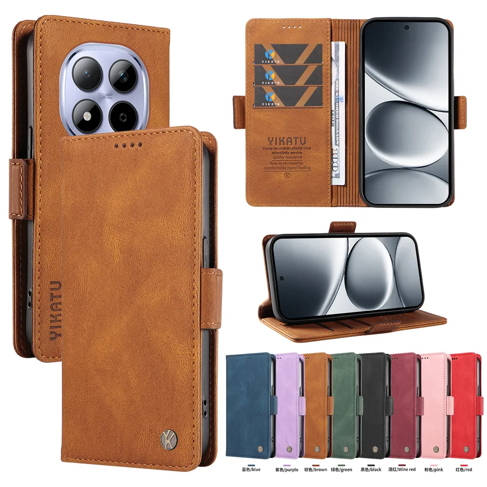 YIKATU YK-005 For Xiaomi Redmi Note 15 Pro 5G PU Leather Wallet Case Skin-touch Stand Magnetic Closure Phone Cover