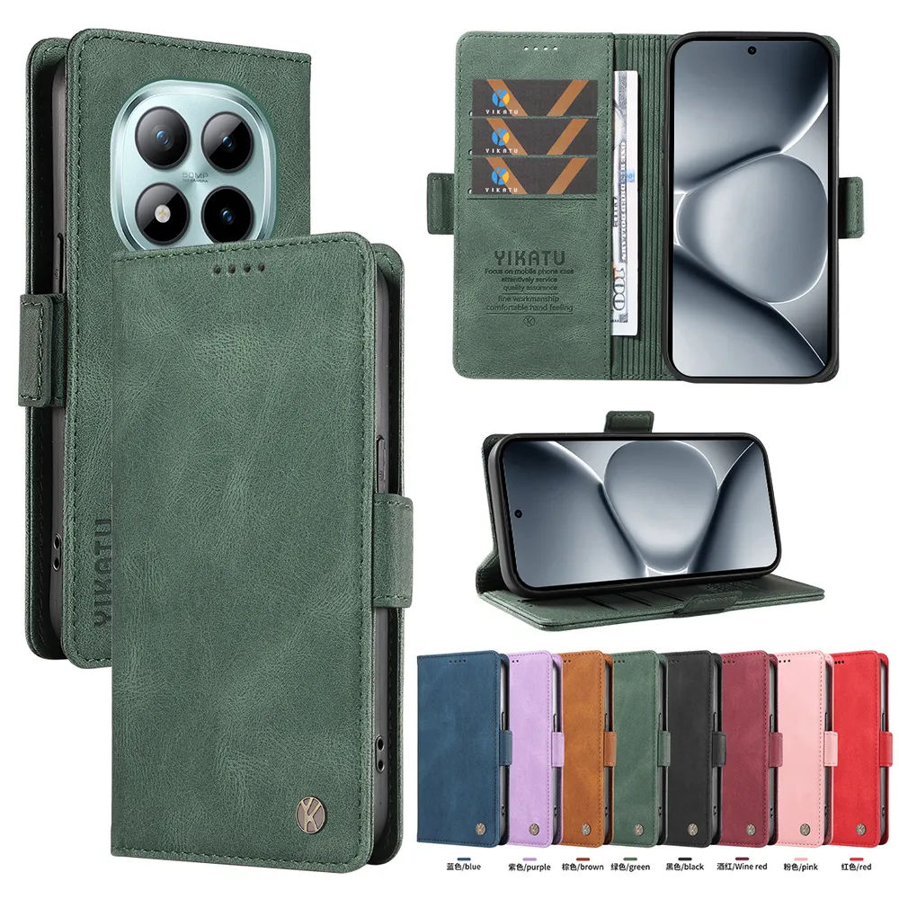 YIKATU YK-005 For Xiaomi Redmi Note 15 Pro Plus PU Leather Wallet Case Skin-touch Stand Magnetic Closure Phone Cover