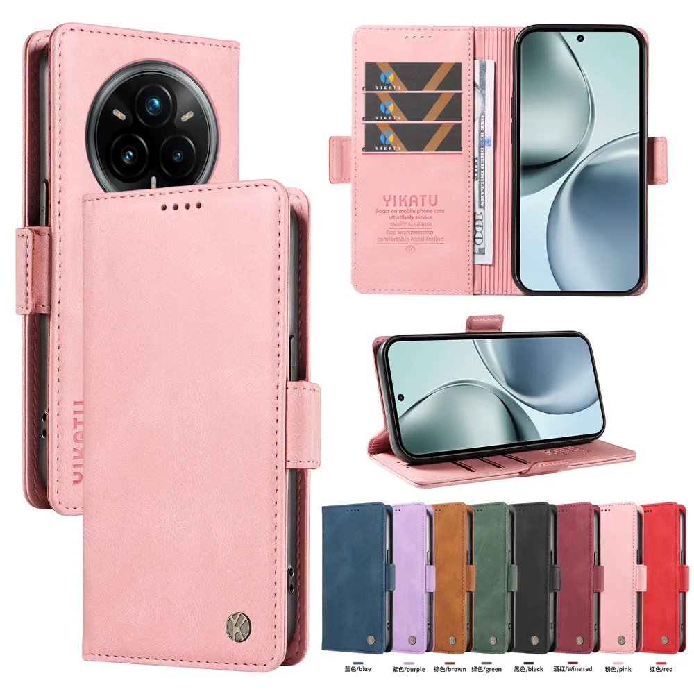 YIKATU YK-005 For Realme 14 Pro Plus PU Leather Wallet Case Skin-touch Stand Magnetic Closure Phone Cover