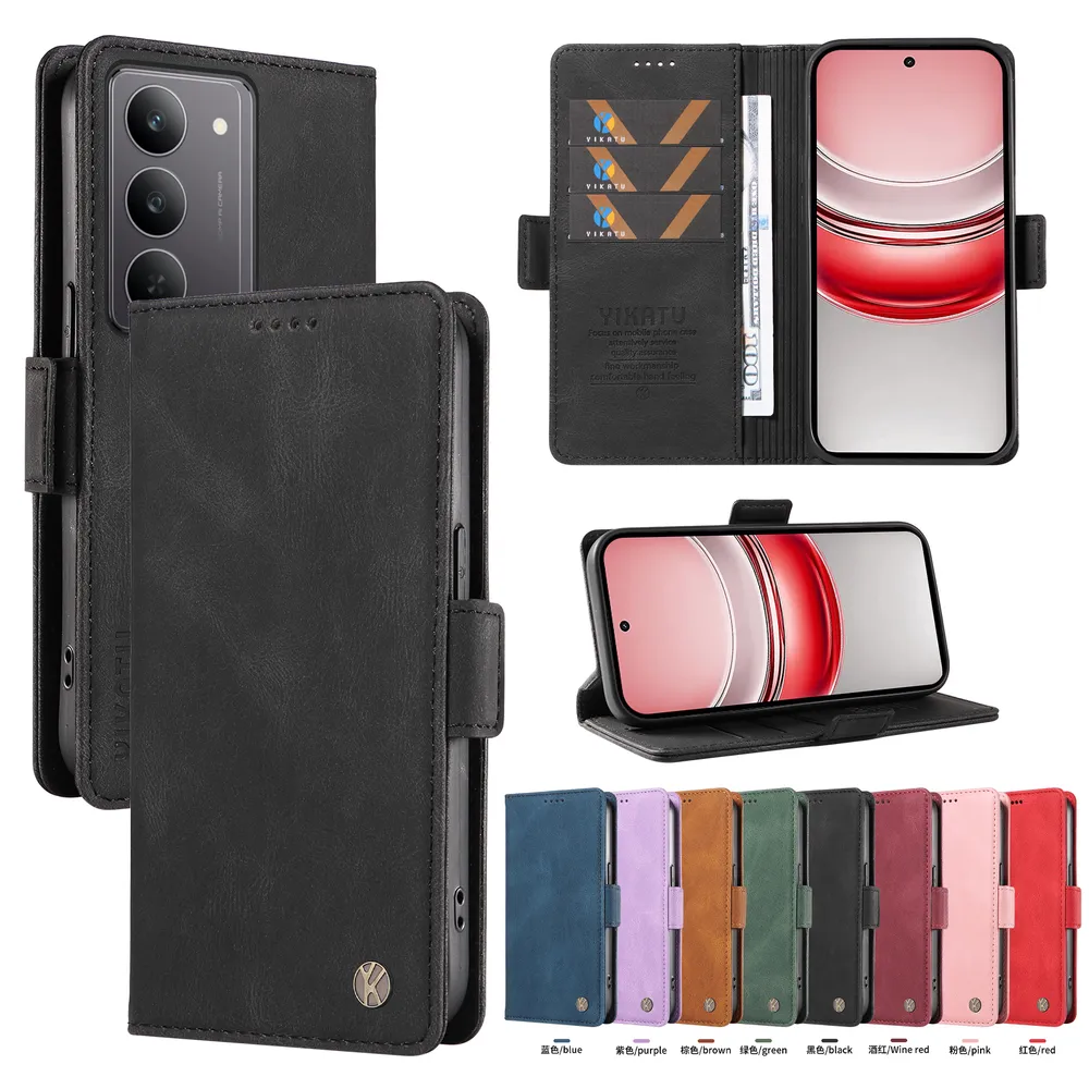 YIKATU YK-005 For OPPO Realme 14x 5G PU Leather Wallet Case Skin-touch Stand Magnetic Closure Phone Cover