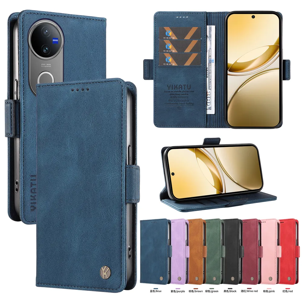 YIKATU YK-005 For VIVO V50 PU Leather Wallet Case Skin-touch Stand Magnetic Closure Phone Cover