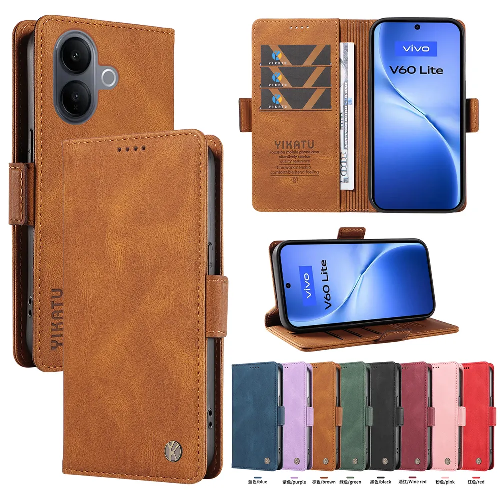 YIKATU YK-005 For VIVO V60 Lite 4G PU Leather Wallet Case Skin-touch Stand Magnetic Closure Phone Cover