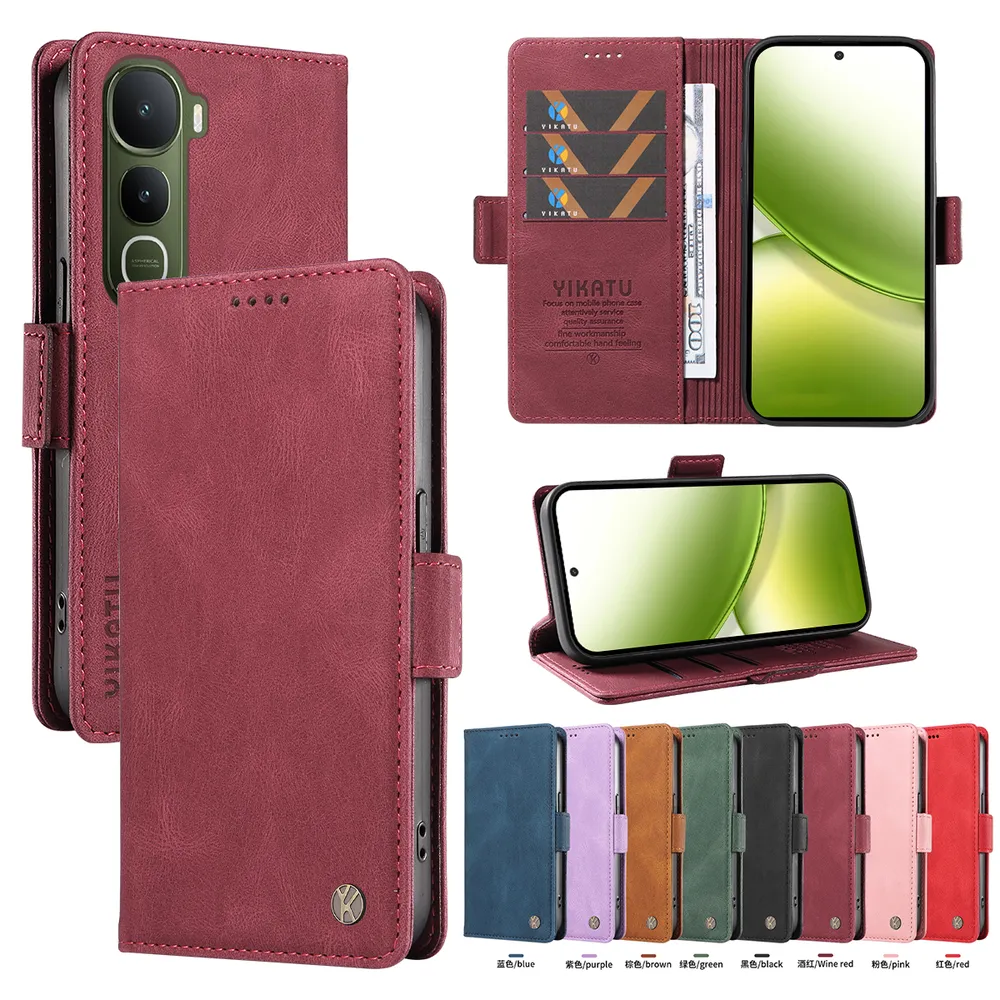 YIKATU YK-005 For VIVO Y400 5G PU Leather Wallet Case Skin-touch Stand Magnetic Closure Phone Cover