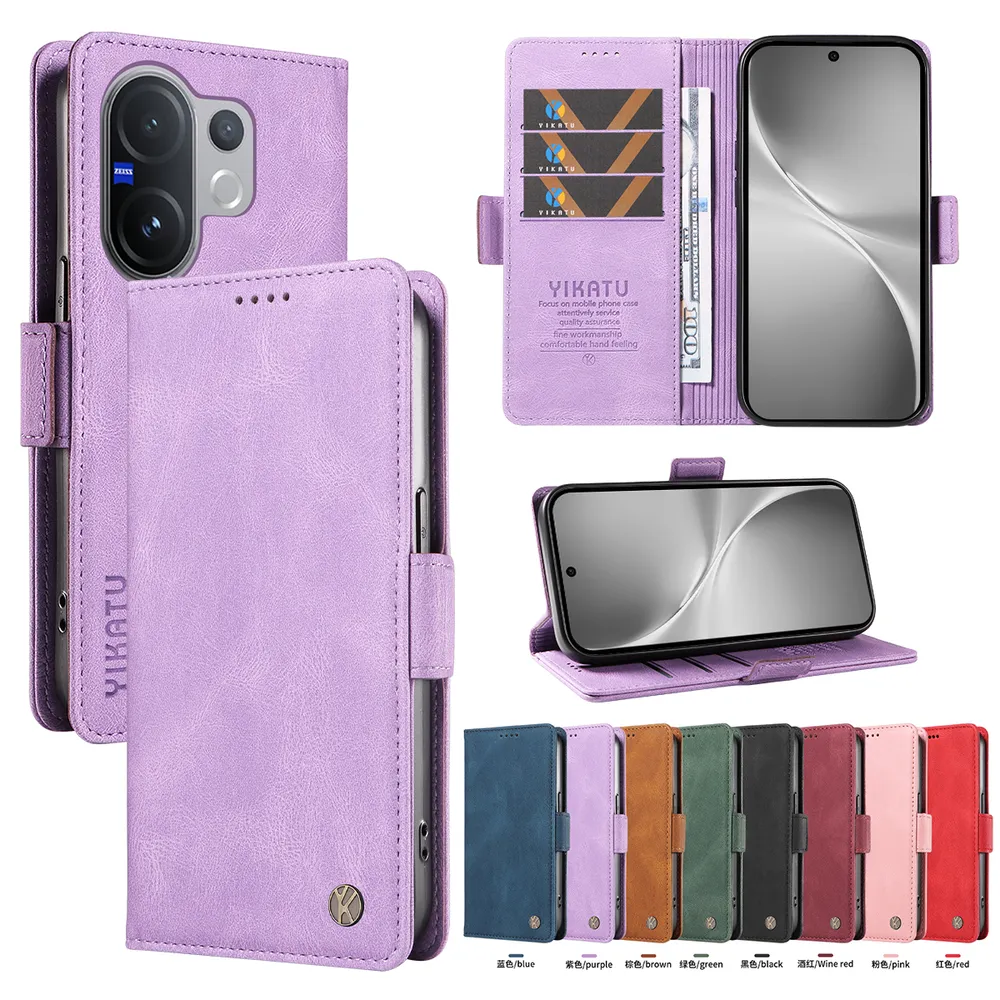 YIKATU YK-005 For VIVO V60 5G PU Leather Wallet Case Skin-touch Stand Magnetic Closure Phone Cover