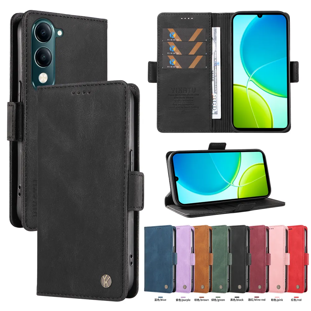 YIKATU YK-005 For VIVO Y04 PU Leather Wallet Case Skin-touch Stand Magnetic Closure Phone Cover