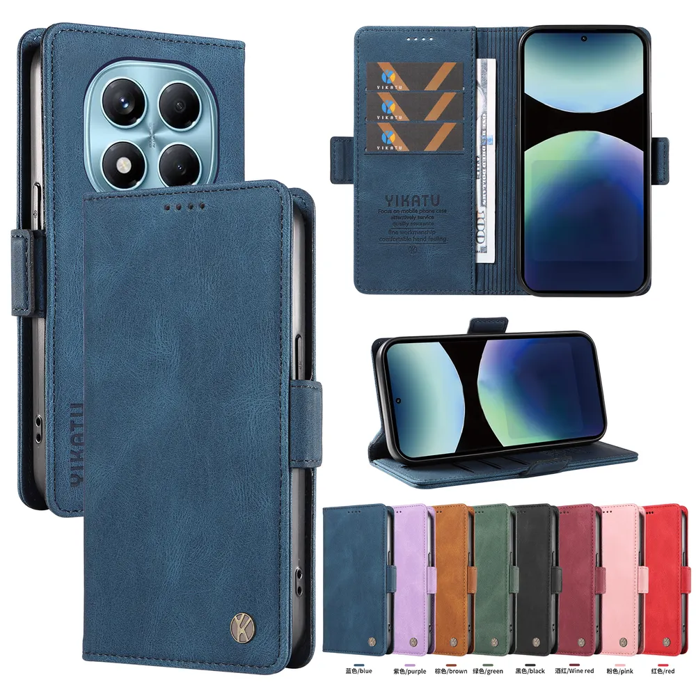 YIKATU YK-005 For Xiaomi Redmi Note 14 Pro 4G PU Leather Wallet Case Skin-touch Stand Magnetic Closure Phone Cover