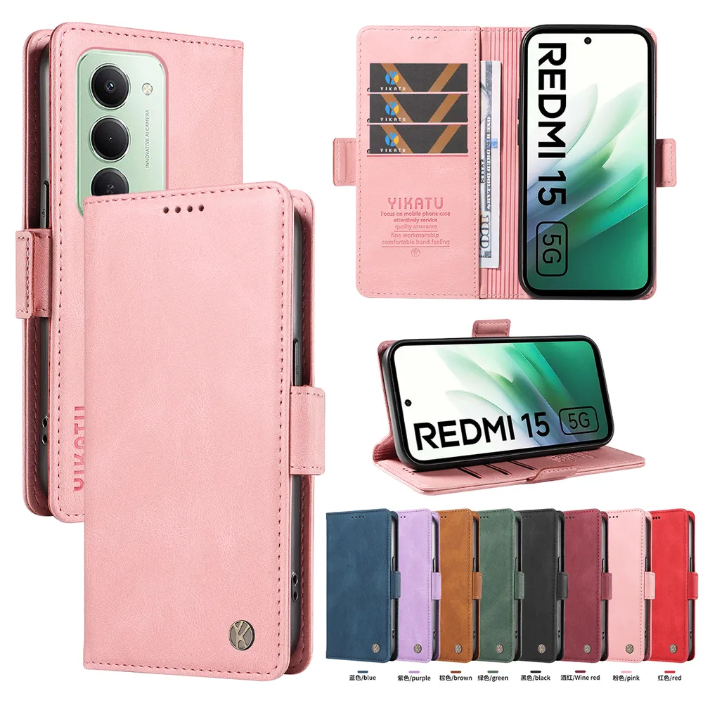 YIKATU YK-005 For Xiaomi Redmi 15 5G 169mm PU Leather Wallet Case Skin-touch Stand Magnetic Closure Phone Cover