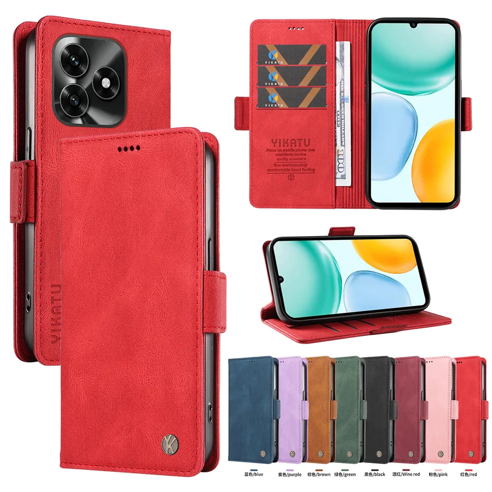 YIKATU YK-005 For Honor X5C Plus PU Leather Wallet Case Skin-touch Stand Magnetic Closure Phone Cover