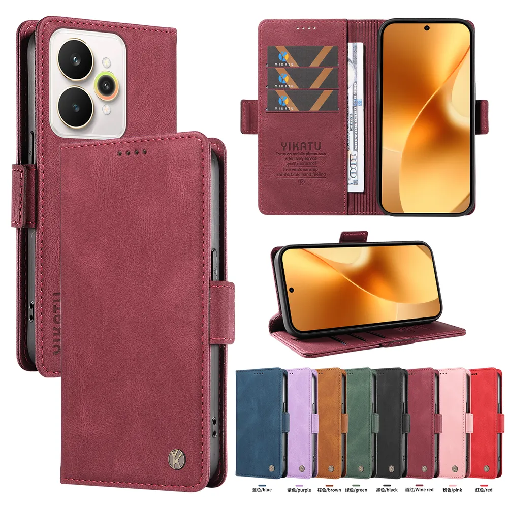 YIKATU YK-005 For OPPO Realme 15 5G PU Leather Wallet Case Skin-touch Stand Magnetic Closure Phone Cover