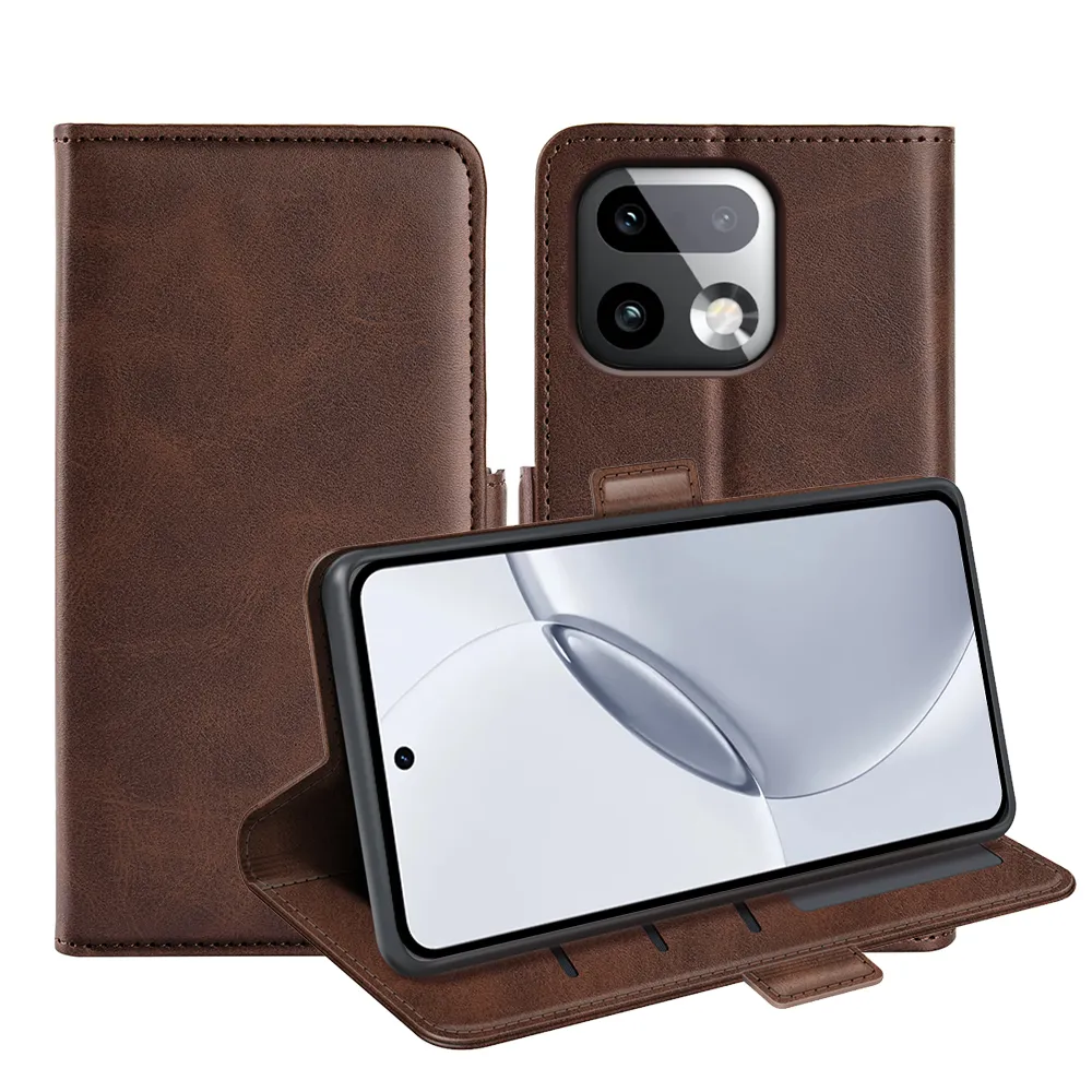 For Realme 16 Pro Plus 5G Double Buckle Wallet Style Folio Flip Leather Case with Stand and Card Slots Function