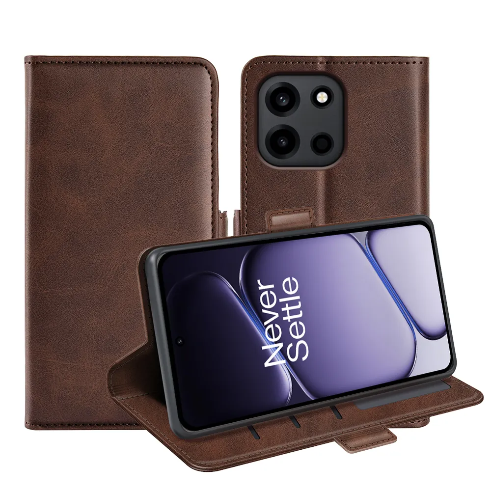 For Oneplus Turbo 6 / Turbo 6V Double Buckle Wallet Style Folio Flip Leather Case with Stand and Card Slots Function