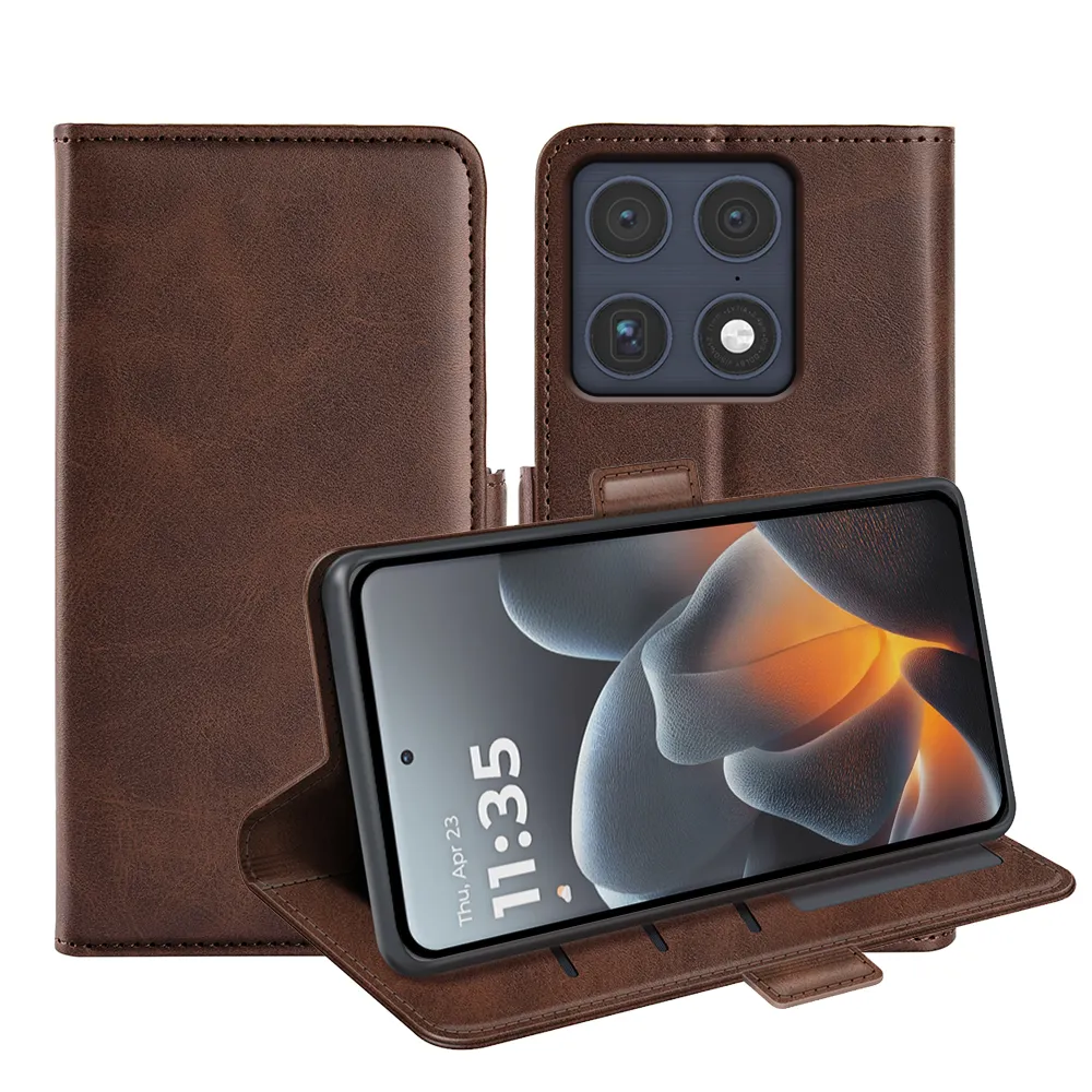 For Motorola Moto X70 Air Pro 5G Double Buckle Wallet Style Folio Flip Leather Case with Stand and Card Slots Function