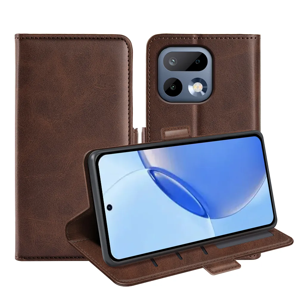 For Realme 16 Pro 5G Double Buckle Wallet Style Folio Flip Leather Case with Stand and Card Slots Function