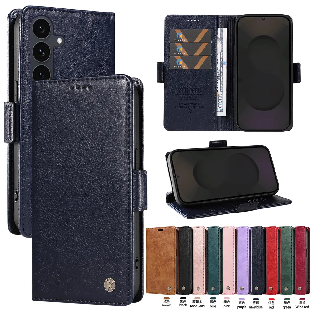 YIKATU YK-007 For Samsung Galaxy S25 FE Leather Phone Cover Magnetic Side Clasps Protective Case