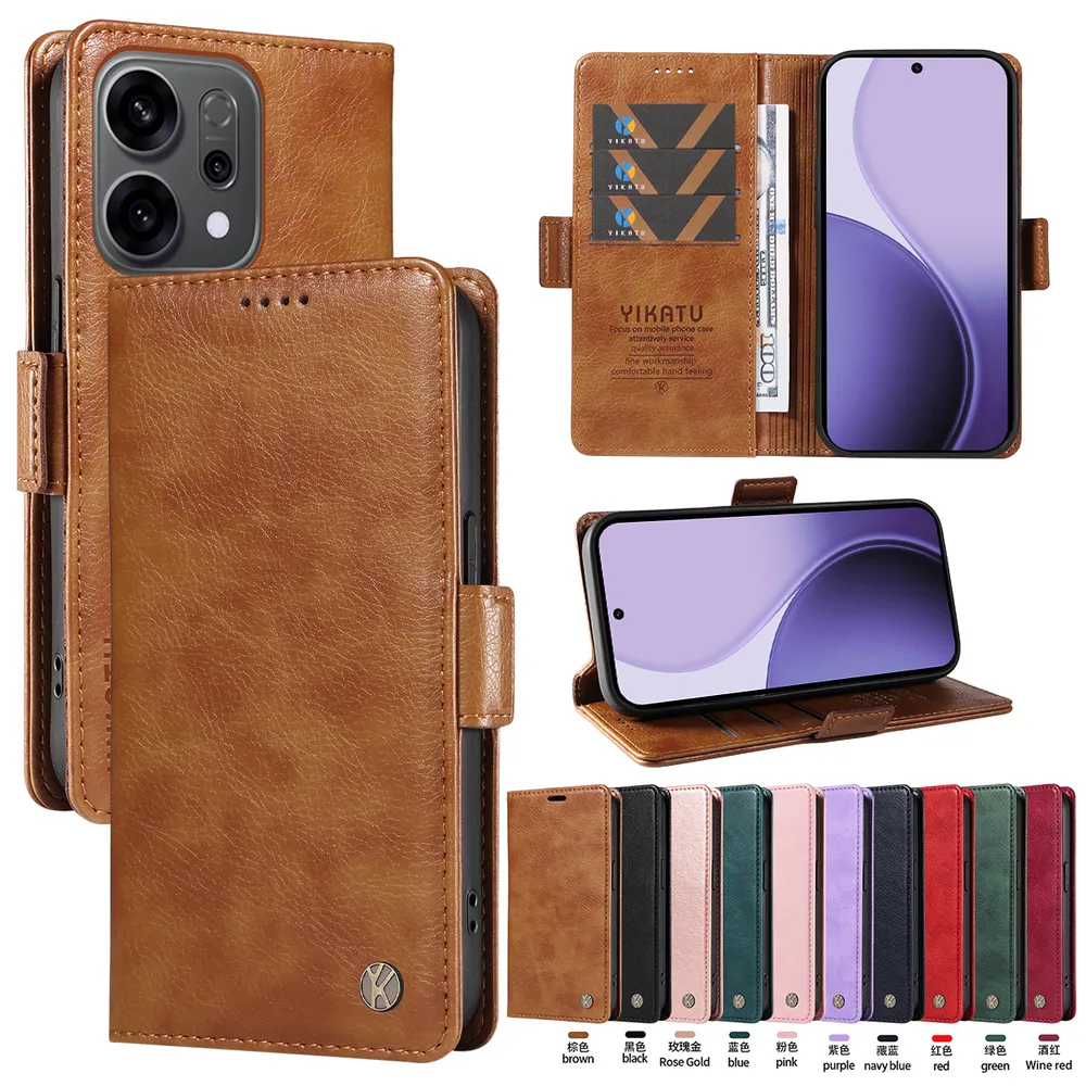 YIKATU YK-007 For OPPO Reno 14 F 5G Leather Phone Cover Magnetic Side Clasps Protective Case