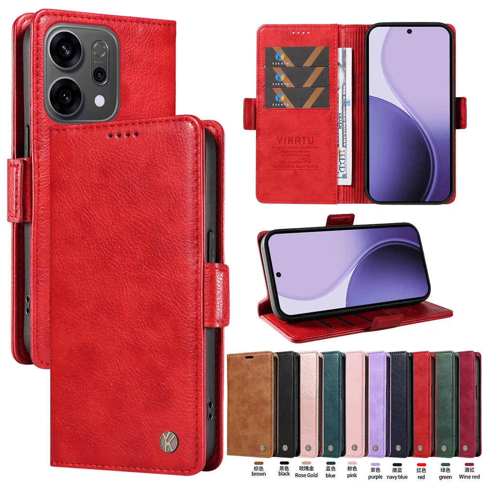 YIKATU YK-007 For OPPO Reno14 5G Leather Phone Cover Magnetic Side Clasps Protective Case