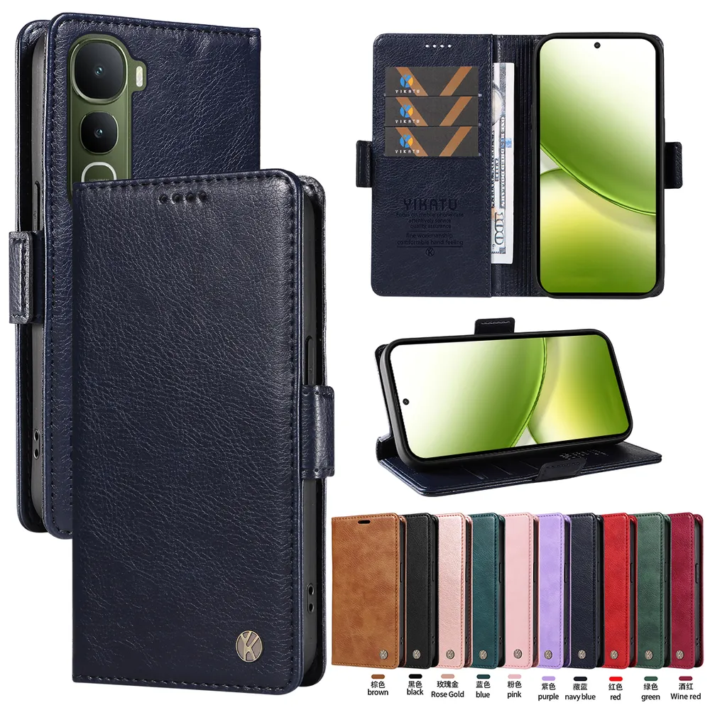 YIKATU YK-007 For VIVO Y400 5G Leather Phone Cover Magnetic Side Clasps Protective Case