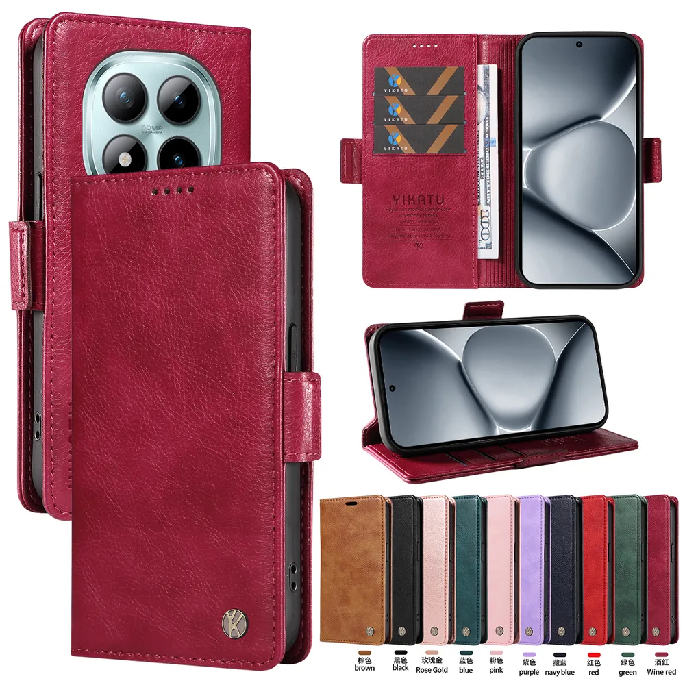 YIKATU YK-007 For Xiaomi Redmi Note 15 Pro Plus Leather Phone Cover Magnetic Side Clasps Protective Case