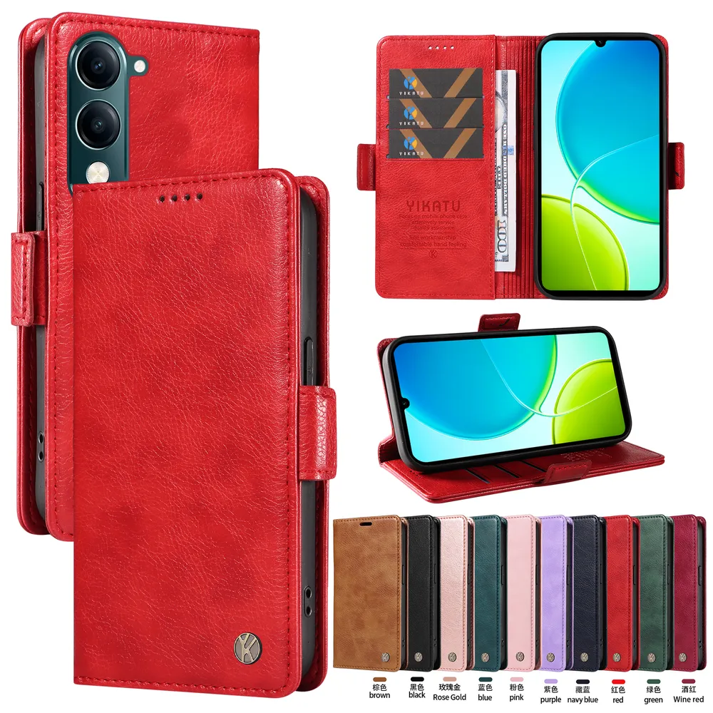 YIKATU YK-007 For VIVO Y04 Leather Phone Cover Magnetic Side Clasps Protective Case