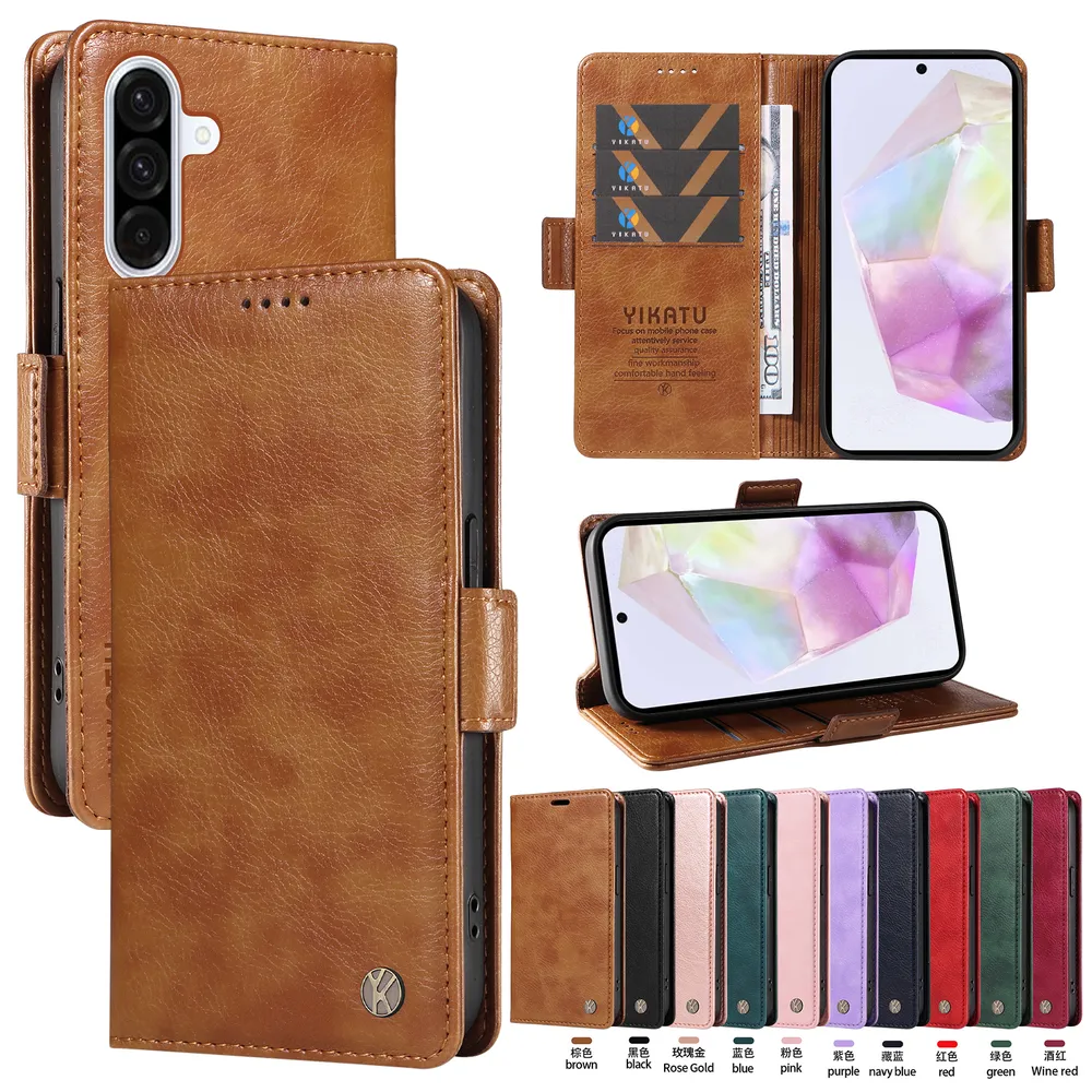 YIKATU YK-007 For Samsung Galaxy A56 5G Leather Phone Cover Magnetic Side Clasps Protective Case