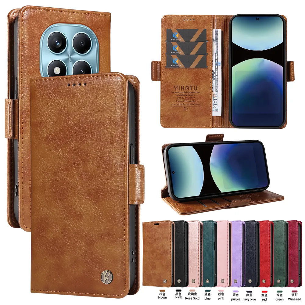 YIKATU YK-007 For Xiaomi Redmi Note 14 Pro 4G Leather Phone Cover Magnetic Side Clasps Protective Case