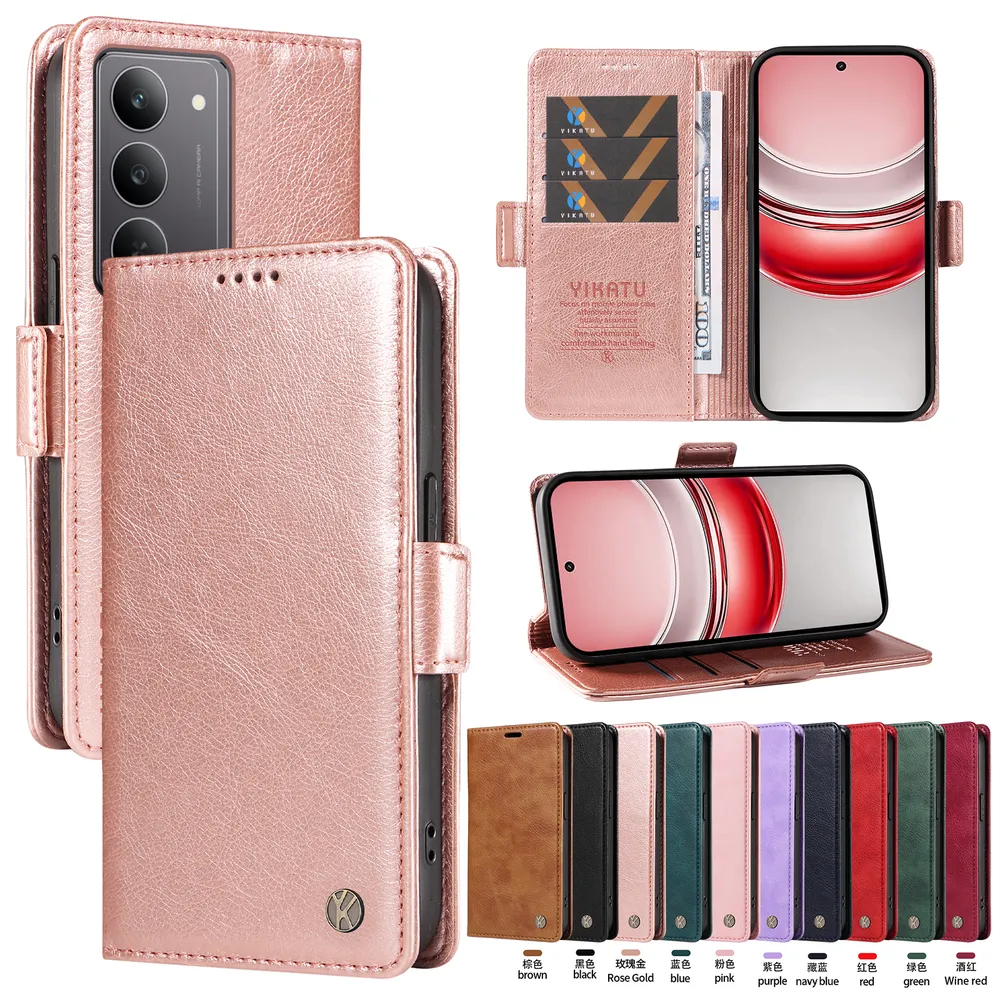YIKATU YK-007 For OPPO Realme C75 4G Leather Phone Cover Magnetic Side Clasps Protective Case