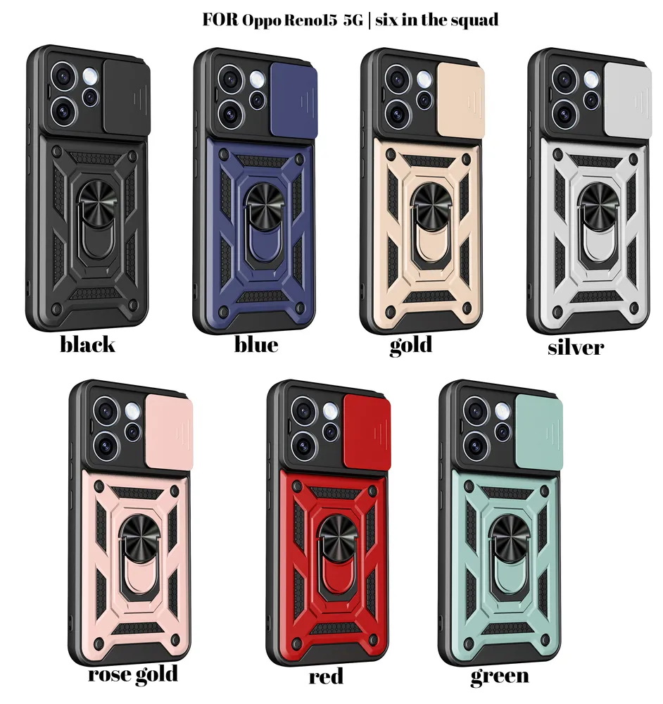 OPPO Reno 15 5G Ring Holder Kickstand Camera Slide Cover Design PC + TPU Phone Back Cover Case