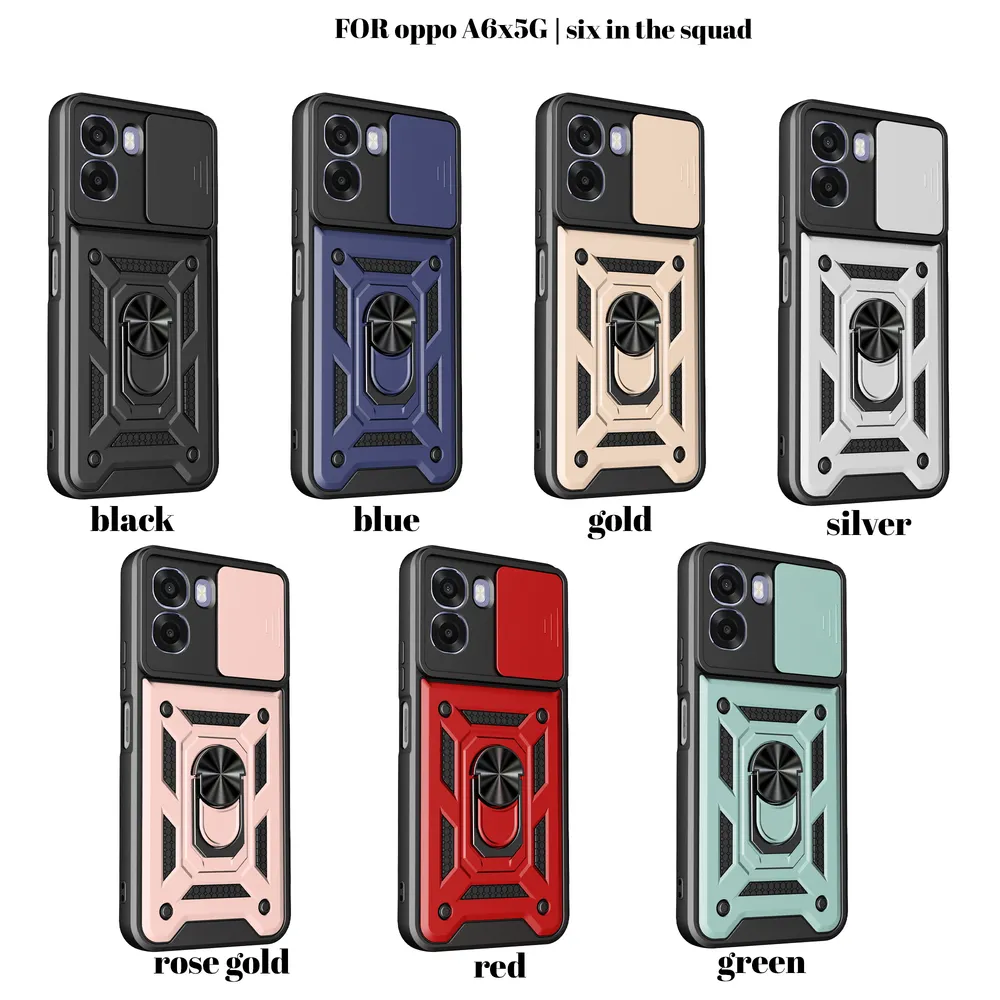 Oppo A6x 5G Ring Holder Kickstand Camera Slide Cover Design PC + TPU Phone Back Cover Case