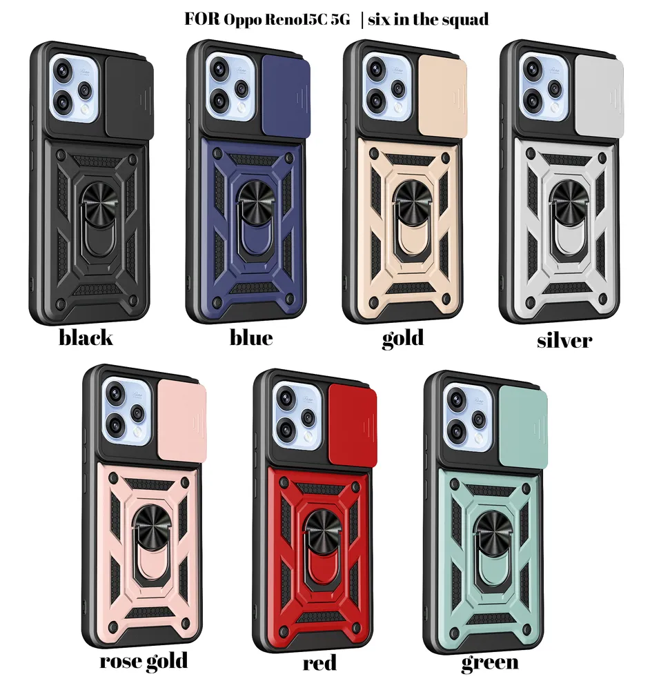 Oppo Reno15 F / FS Ring Holder Kickstand Camera Slide Cover Design PC + TPU Phone Back Cover Case