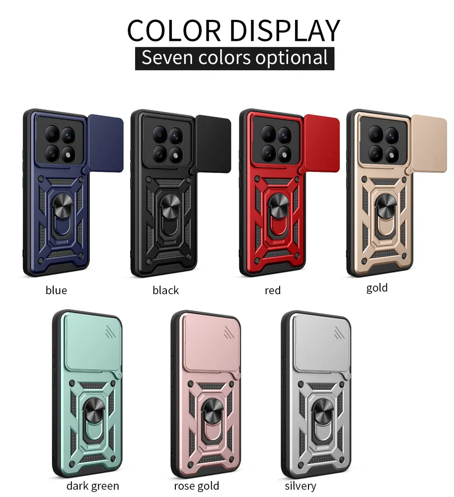 Xiaomi Redmi Note 15 4G Ring Holder Kickstand Camera Slide Cover Design PC + TPU Phone Back Cover Case